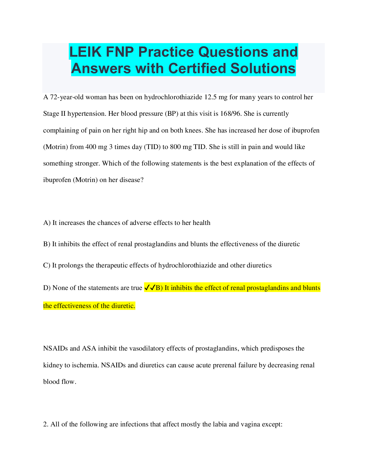 Preview of LEIK FNP Practice Questions and Answers with Certified Solutions